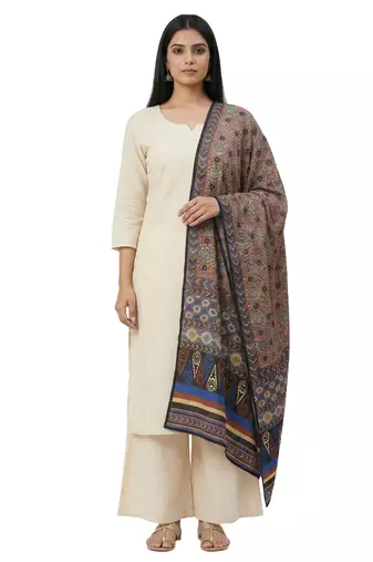 Printed raw cotton silk multi thred lace work stall dupatta