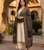 Printed raw cotton silk multi thred lace work stall dupatta