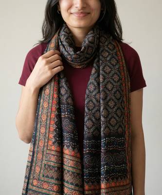 Printed raw cotton silk multi thred lace work stall dupatta 2