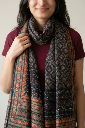 Printed raw cotton silk multi thred lace work stall dupatta