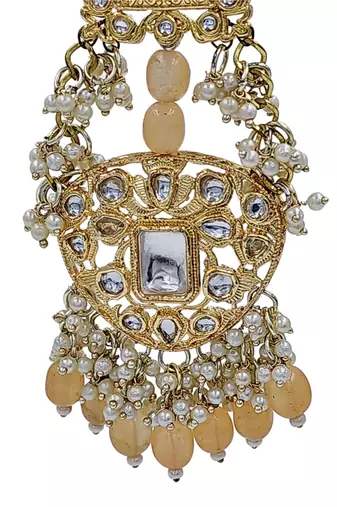 Antique gold kundan polki long jhumka earrings with yellow beads & pearl drops