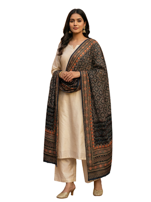 Printed raw cotton silk multi thred lace work stall dupatta 5