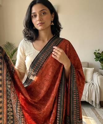 Printed raw cotton silk multi thred lace work stall dupatta 2