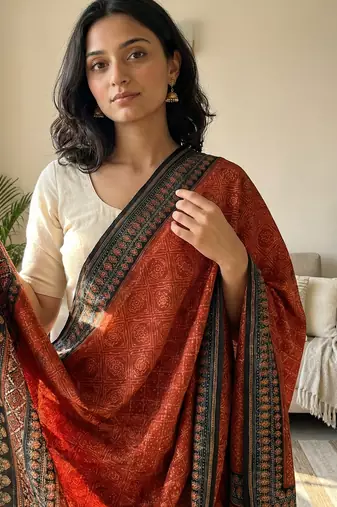 Printed raw cotton silk multi thred lace work stall dupatta