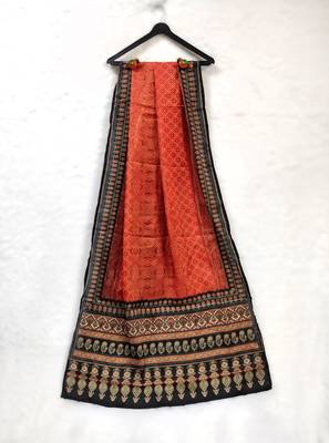 Printed raw cotton silk multi thred lace work stall dupatta 3