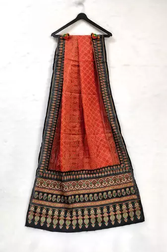 Printed raw cotton silk multi thred lace work stall dupatta