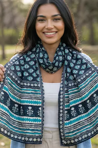 Printed raw cotton silk multi thred lace work stall dupatta