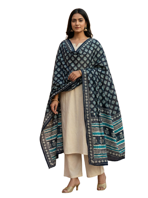 Printed raw cotton silk multi thred lace work stall dupatta 5