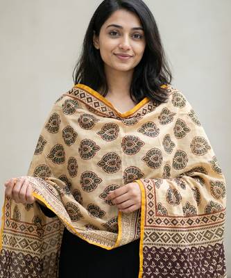 Printed raw cotton silk multi thred lace work stall dupatta 2