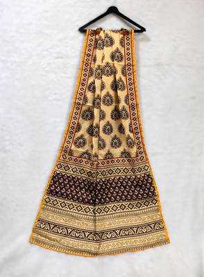 Printed raw cotton silk multi thred lace work stall dupatta 3