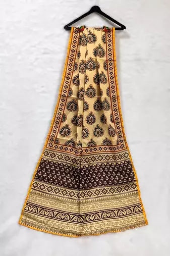 Printed raw cotton silk multi thred lace work stall dupatta