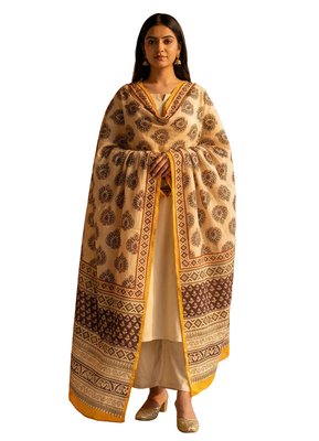 Printed raw cotton silk multi thred lace work stall dupatta 5