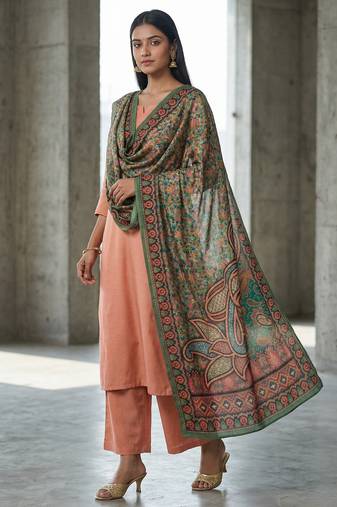 Printed raw cotton silk multi thred lace work stall dupatta