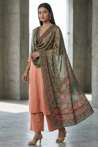 Printed raw cotton silk multi thred lace work stall dupatta
