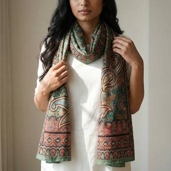Printed raw cotton silk multi thred lace work stall dupatta 2