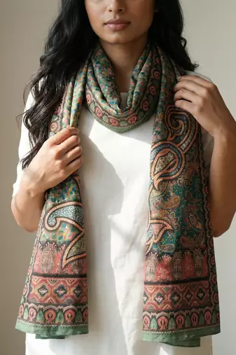 Printed raw cotton silk multi thred lace work stall dupatta