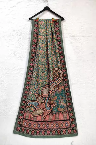 Printed raw cotton silk multi thred lace work stall dupatta