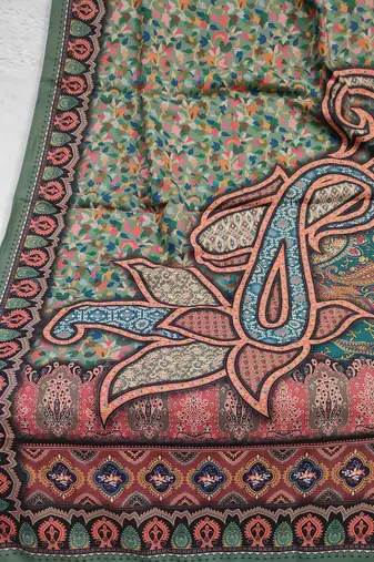 Printed raw cotton silk multi thred lace work stall dupatta