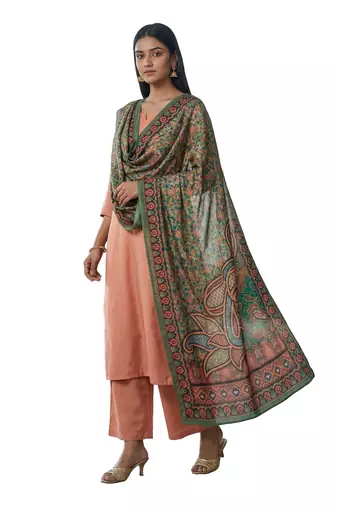 Printed raw cotton silk multi thred lace work stall dupatta