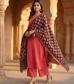 Printed raw cotton silk multi thred lace work stall dupatta
