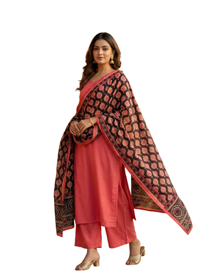 Printed raw cotton silk multi thred lace work stall dupatta 4