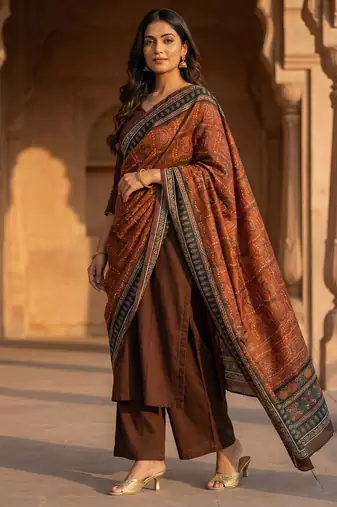 Printed raw cotton silk multi thred lace work stall dupatta
