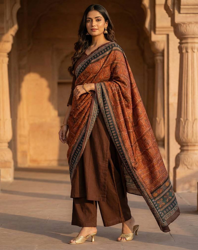 Printed raw cotton silk multi thred lace work stall dupatta