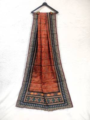 Printed raw cotton silk multi thred lace work stall dupatta 2
