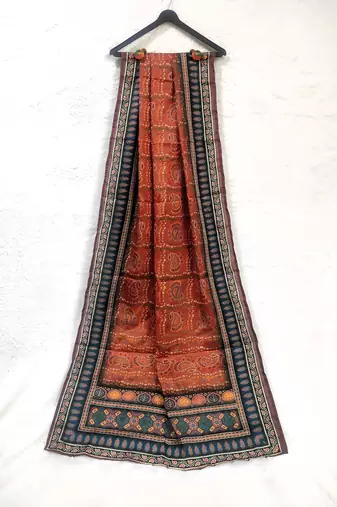 Printed raw cotton silk multi thred lace work stall dupatta
