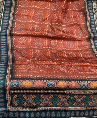 Printed raw cotton silk multi thred lace work stall dupatta 3
