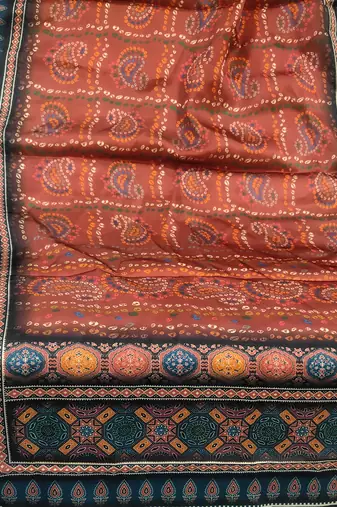 Printed raw cotton silk multi thred lace work stall dupatta