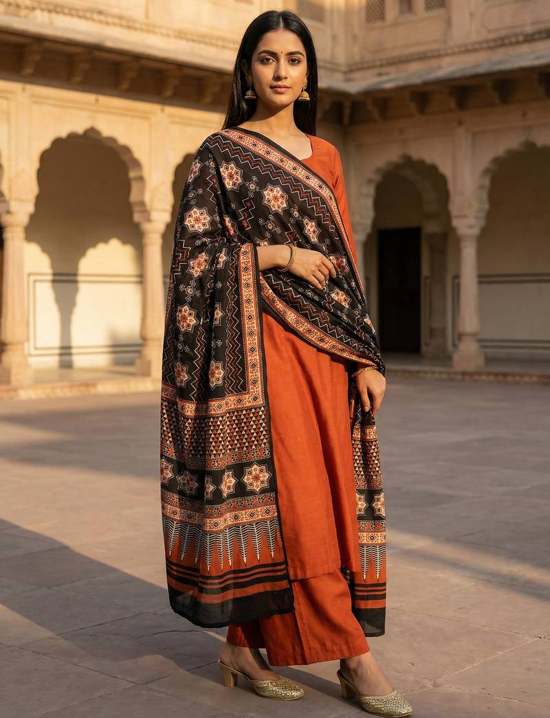 Printed raw cotton silk multi thred lace work stall dupatta