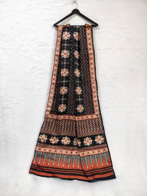 Printed raw cotton silk multi thred lace work stall dupatta 2