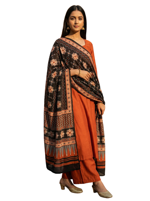 Printed raw cotton silk multi thred lace work stall dupatta 4