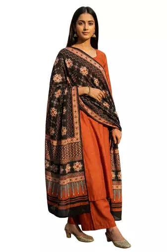 Printed raw cotton silk multi thred lace work stall dupatta