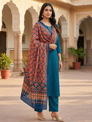 Printed raw cotton silk multi thred lace work stall dupatta 1