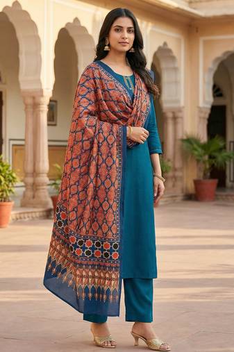 Printed raw cotton silk multi thred lace work stall dupatta