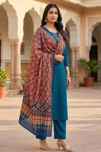 Printed raw cotton silk multi thred lace work stall dupatta