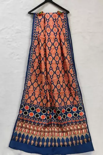 Printed raw cotton silk multi thred lace work stall dupatta