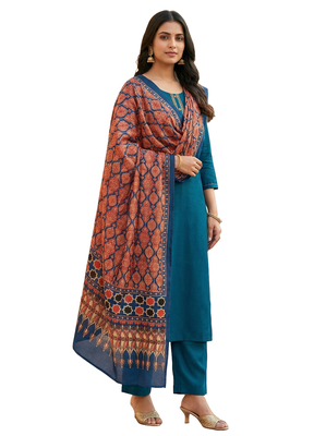 Printed raw cotton silk multi thred lace work stall dupatta 4
