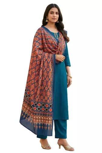 Printed raw cotton silk multi thred lace work stall dupatta
