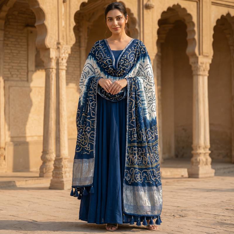 Pure gajji silk bandhani digital print dupatta with lagdi patta pallu with handwork (wedding special)