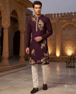 Brown lachka embroidered kurta pajama set 1