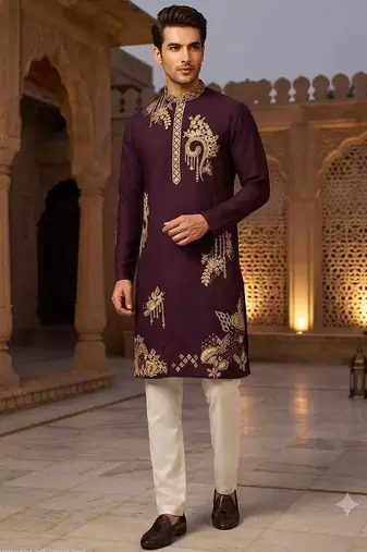 Brown lachka embroidered kurta pajama set