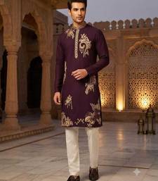 Brown lachka embroidered kurta pajama set