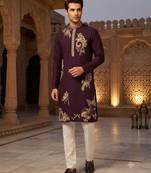 Brown lachka embroidered kurta pajama set