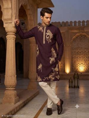 Brown lachka embroidered kurta pajama set 2
