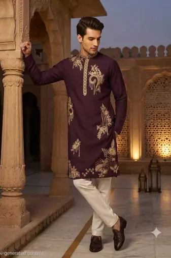 Brown lachka embroidered kurta pajama set