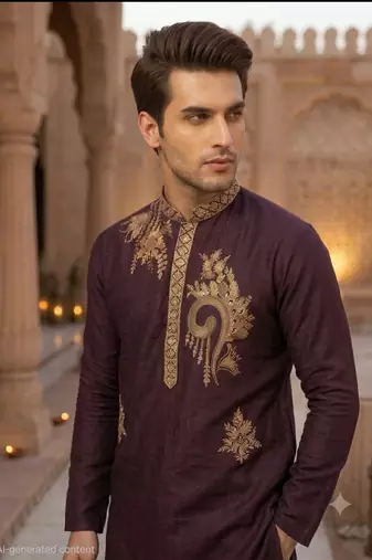 Brown lachka embroidered kurta pajama set