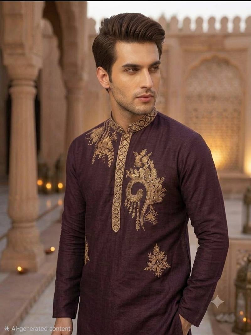 Brown lachka embroidered kurta pajama set